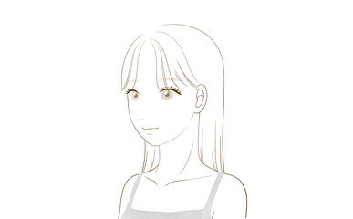 若い女性の斜めからの顔（ロングヘア）	