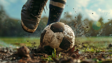 feet playing soccer with mud kicking up