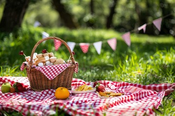 A Festive Picnic with an Overflowing Checkered Blanke