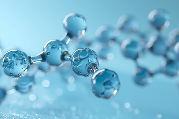 3D rendering of interconnected molecules on a blue gradient background