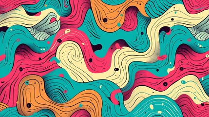 Whimsical Squiggles - Seamless Abstract Art Pattern Background with Immersive Doodles in Playful Style