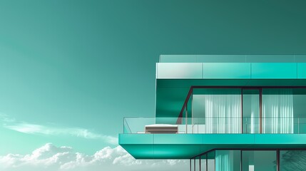 Contemporary minimalist architecture against a bold teal horizon, reflecting urban elegance.