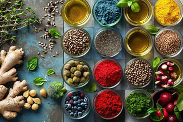 A bright set of spices and fresh berries. Variety of textures, colors and aromas. Adapted for advertising culinary products, gourmet services and brands. Cooking courses. Natural products. Banner