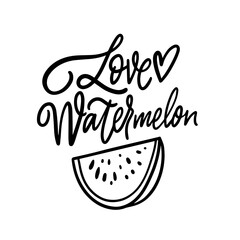 Love Watermelon Black and White Illustration with Heart in a minimalist, romantic design