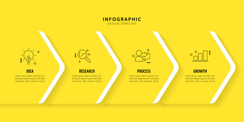 Infographic yellow template. 4 Step timeline journey, calendar Flat simple infographics design template. presentation graph. Business concept with 4 options, vector illustration.