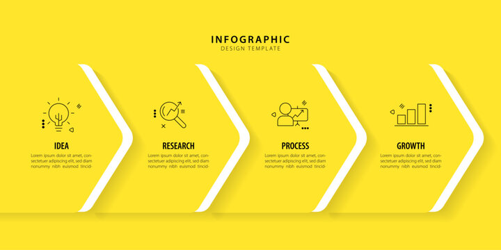 Infographic yellow template. 4 Step timeline journey, calendar Flat simple infographics design template. presentation graph. Business concept with 4 options, vector illustration.
