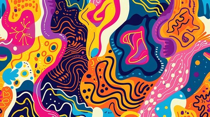 Playful Squiggles Seamless Pattern Background with Immersive Abstract Art - Whimsical Doodles in Waving Lines Style