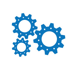 Gear wheel abstract vector set. Collection of different blue cogwheels isolated on white. Doodle style gear mechanism. New business idea, teamwork, progress, technology concept