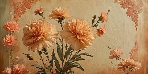 wallpaper representing a gradient background in warm tones with carnations. Beautiful harmonious illustration.