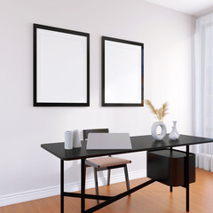 Modern Interior Design Mockup Featuring a Living Room Wall Poster Frame with beautiful Decor