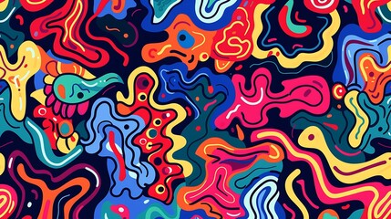 Playful Squiggly Lines Seamless Pattern Background with Abstract Art Doodles