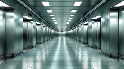 Naklejka premium Futuristic hallway with reflective metal walls