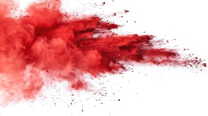 Red powder explosion on white background