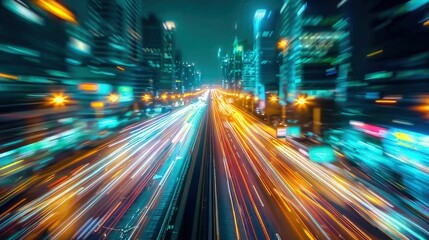 High speed urban traffic on a city highway during evening rush hour 
