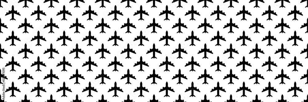 Poster horizontal black airplane design for pattern and background.