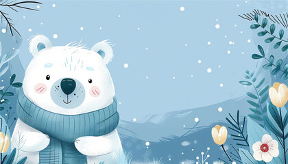 Fototapeta premium Cute Polar Bear Cartoon. Vector Illustration.
