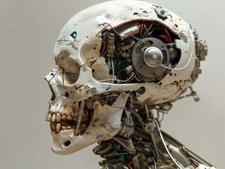 Cyborg Skull with Mechanical Components Conceptual Image