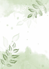 hand painted watercolour nature background in shades of pastel green 