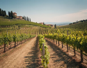 Le dolci colline toscane ospitano vigneti ben curati, segno di dedizione e passione per la viticoltura.
