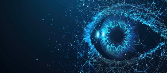 vision eye low poly wireframe on blue dark background.