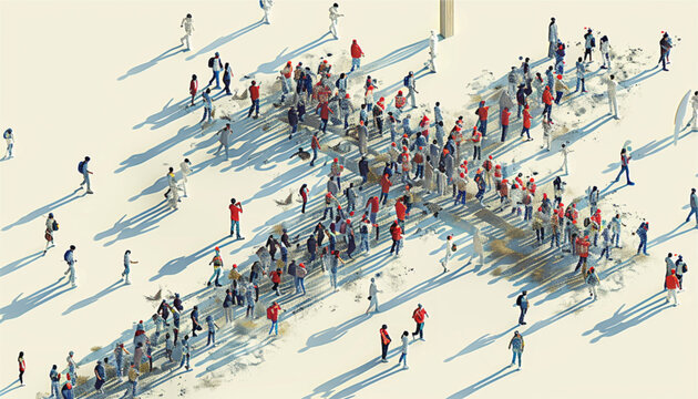 Large group of people in the shape of Christian cross. Christian sign. Catholic background. Religious symbol. Vector illustration