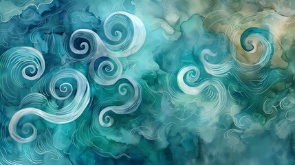 Dreamy watercolor swirls blending into a serene teal background, evoking a sense of tranquility.