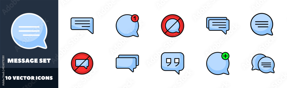 Poster message icon set. flat style. vector icons