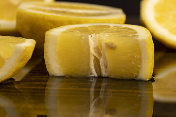 ripe sliced lemon on a board