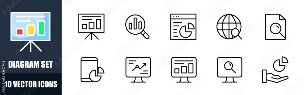 Poster diagram icons set. linear style. vector icons