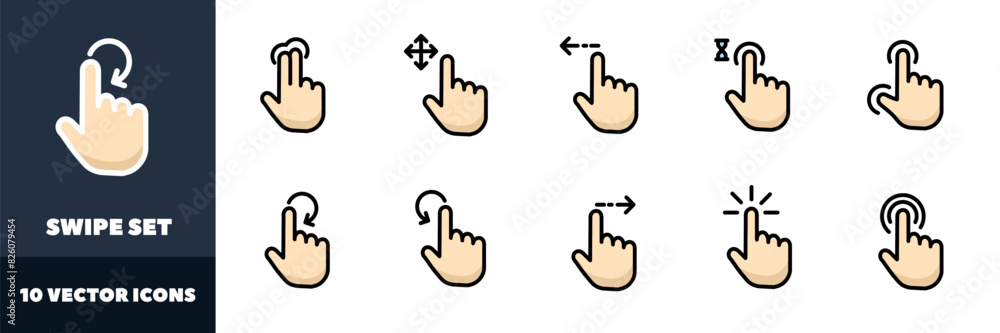 Poster swipe icons set. hand buttons. flat style. vector icons