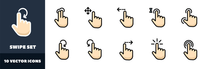 Swipe icons set. Hand buttons. Flat style. Vector icons