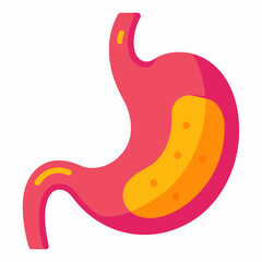 A graphic design showing a human stomach with a pickle inside