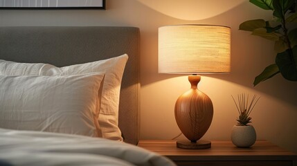 Reading lamp on bedside table.