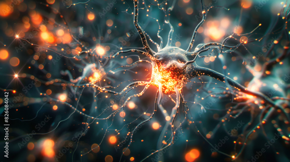 Poster a macro image of neurons brain cells against a dark background