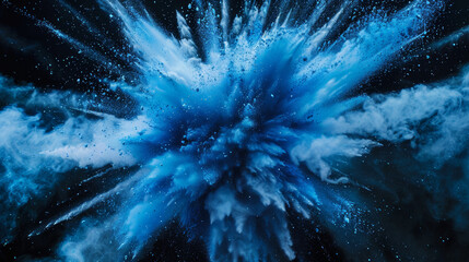 An abstract explosion of icy blue particles radiates energy and dynamic motion.