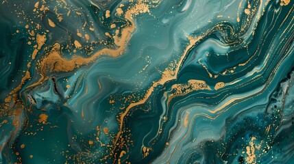 Fluid marble patterns in teal and gold, merging sophistication with artistic flair.