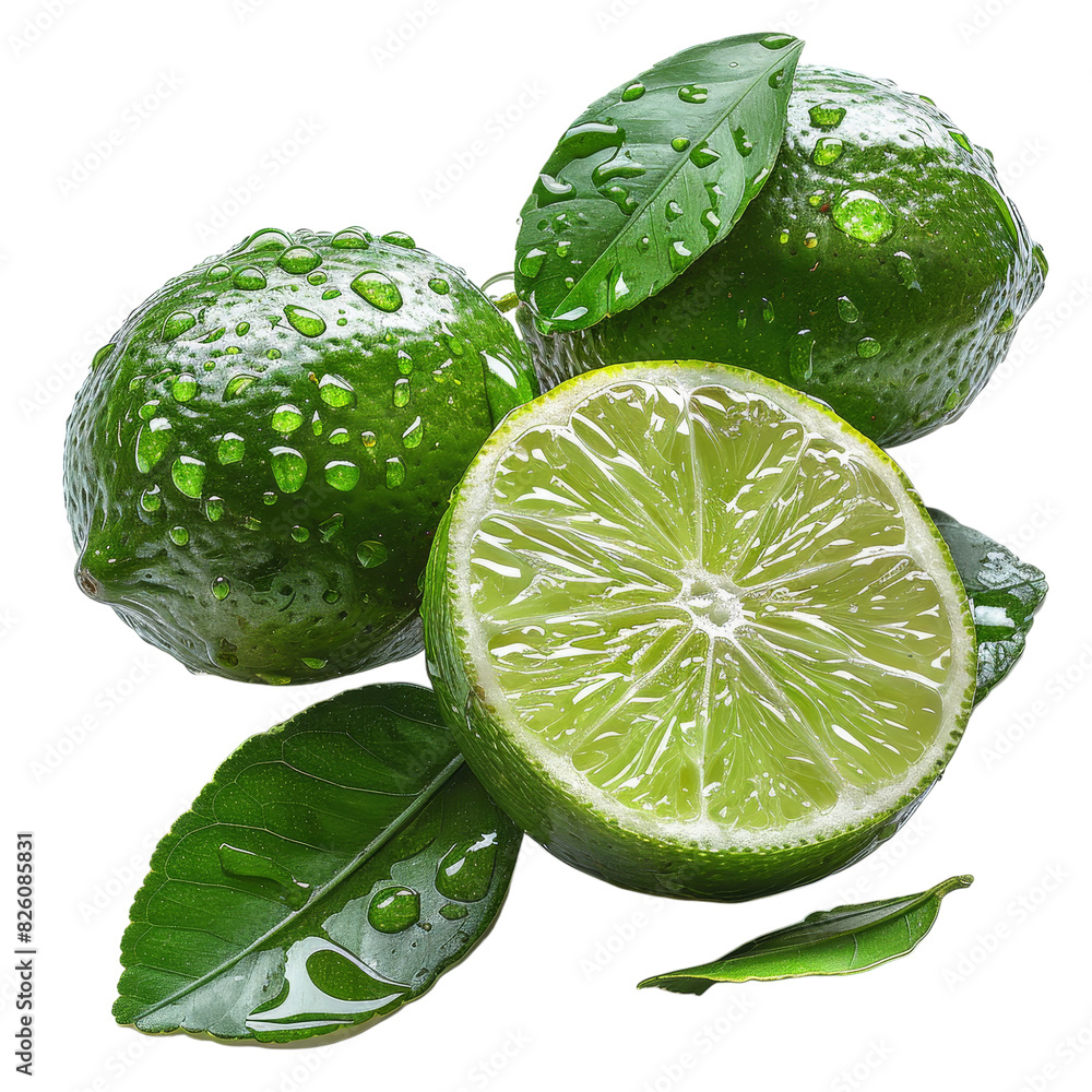 Wall mural citrus lime fruit isolated on transparent background, png, cut out.