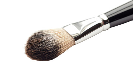 A detailed view of a brush placed on a plain white surface, showing its bristles and handle up close
