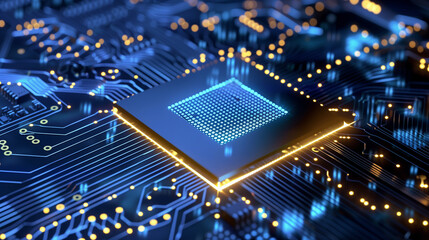 Obraz premium A microchip integrated on motherboard.