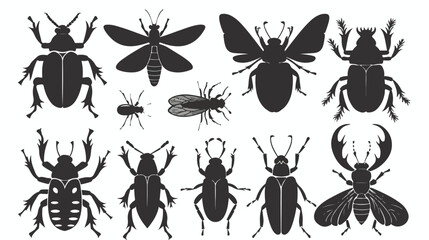 Insects silhouettes set. Black stencils shapes of bug