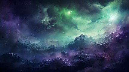 Fototapeta premium Cloudy Sky with Green and Purple Clouds