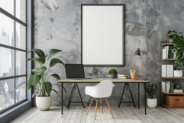 Desk, Chair, and Poster in Home Office