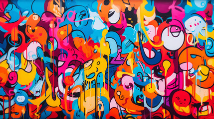 Naklejka premium Vibrant Abstract Graffiti Mural with Bold Colors