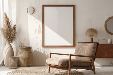 Modern Living Room With Chair, Mirror, and Vases