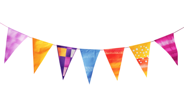 Multicolored bunting isolated on transparent white background, clipping path