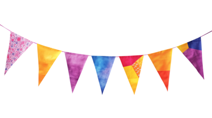 Multicolored bunting isolated on transparent white background, clipping path