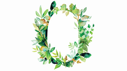 Letter o with watercolor leaves. Floral alphabet mono