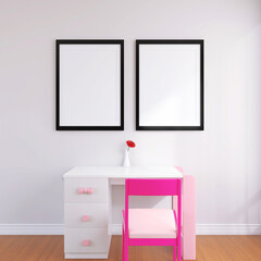 Living Room Interior Design Mockup of a Wall Poster Frame with Modern decor. 3D render