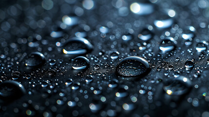 Blue-toned water droplets with soft bokeh effect, Generative AI