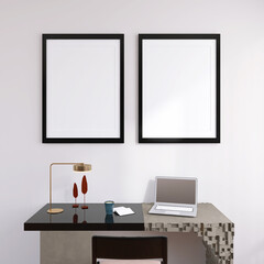 Modern Living Room with Wall Poster Frame Mockup and Decor